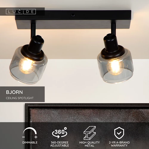 Lucide BJORN - Ceiling spotlight - 2xE14 - Black - USP
